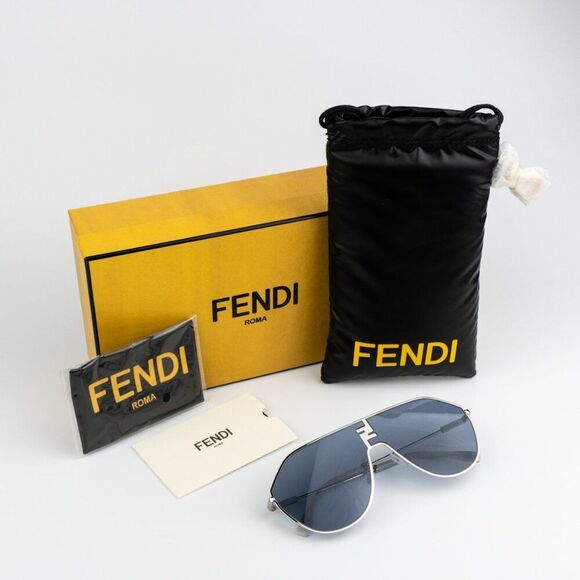 NEW Fendi FE40080U FF MATCH 16V Shiny Palladium Blue Unisex Round Sunglasses - Picture 11 of 12